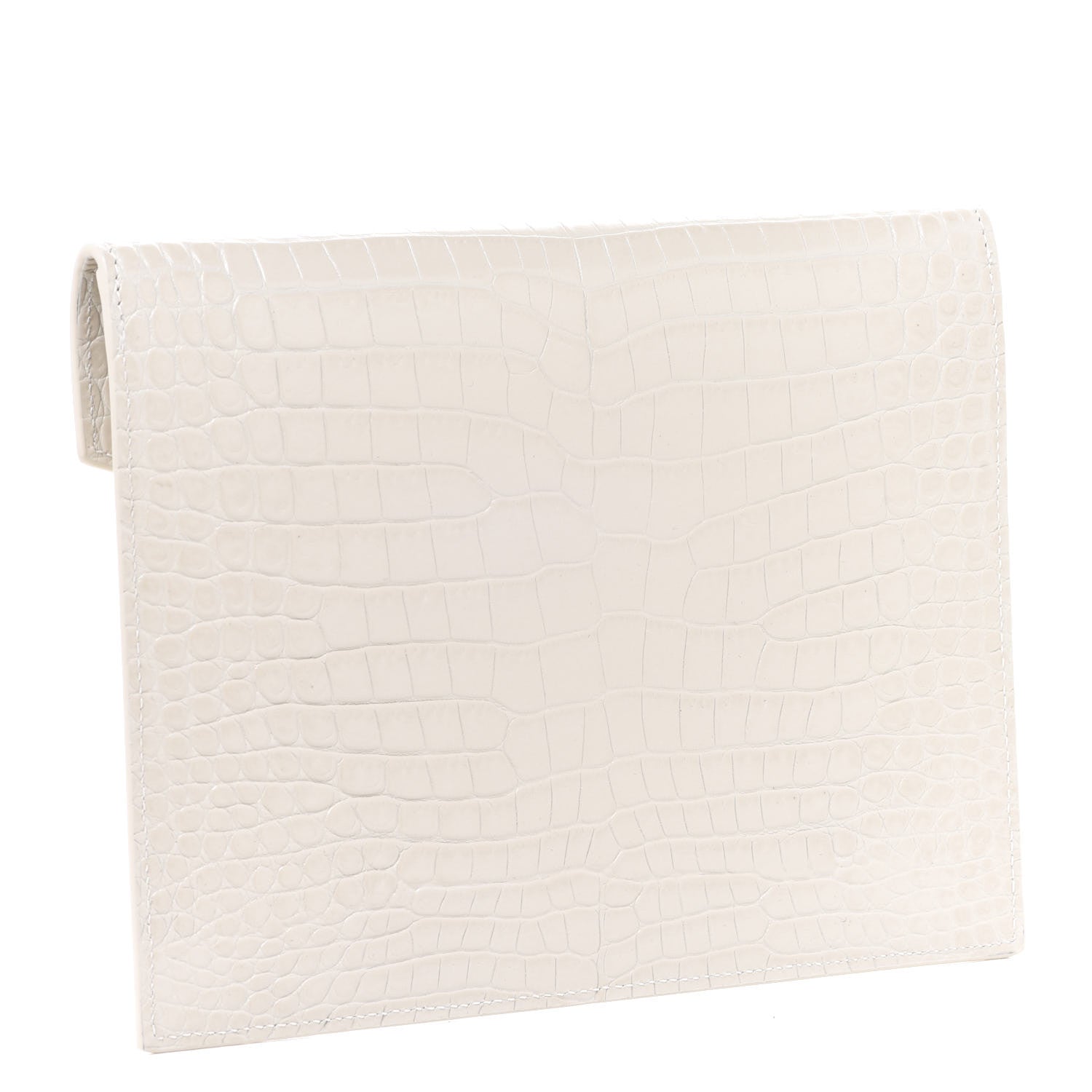 Saint Laurent Calfskin Crocodile Embossed Monogram Uptown Baby Pouch Perle 3 of 7