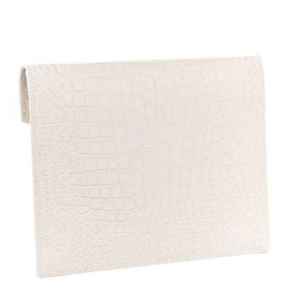 Saint Laurent Calfskin Crocodile Embossed Monogram Uptown Baby Pouch Perle 3 of 7