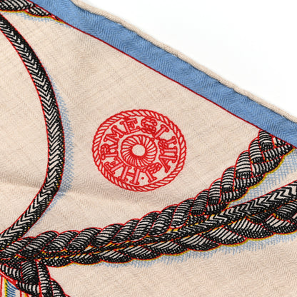 Hermes Cashmere Silk Zouaves Et Dragons Losange Scarf Naturel Rouge Lavande 2 of 3