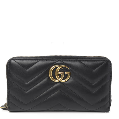 Gucci Calfskin Matelasse GG Marmont Zip Around Wallet Black 1 of 7
