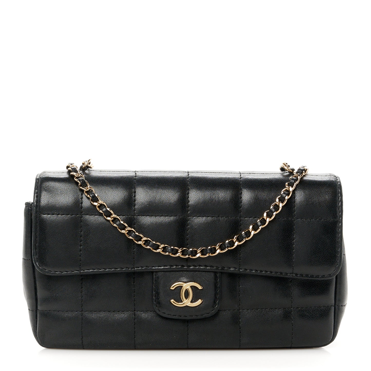 Lambskin Quilted Mini Chocolate Bar Flap Black