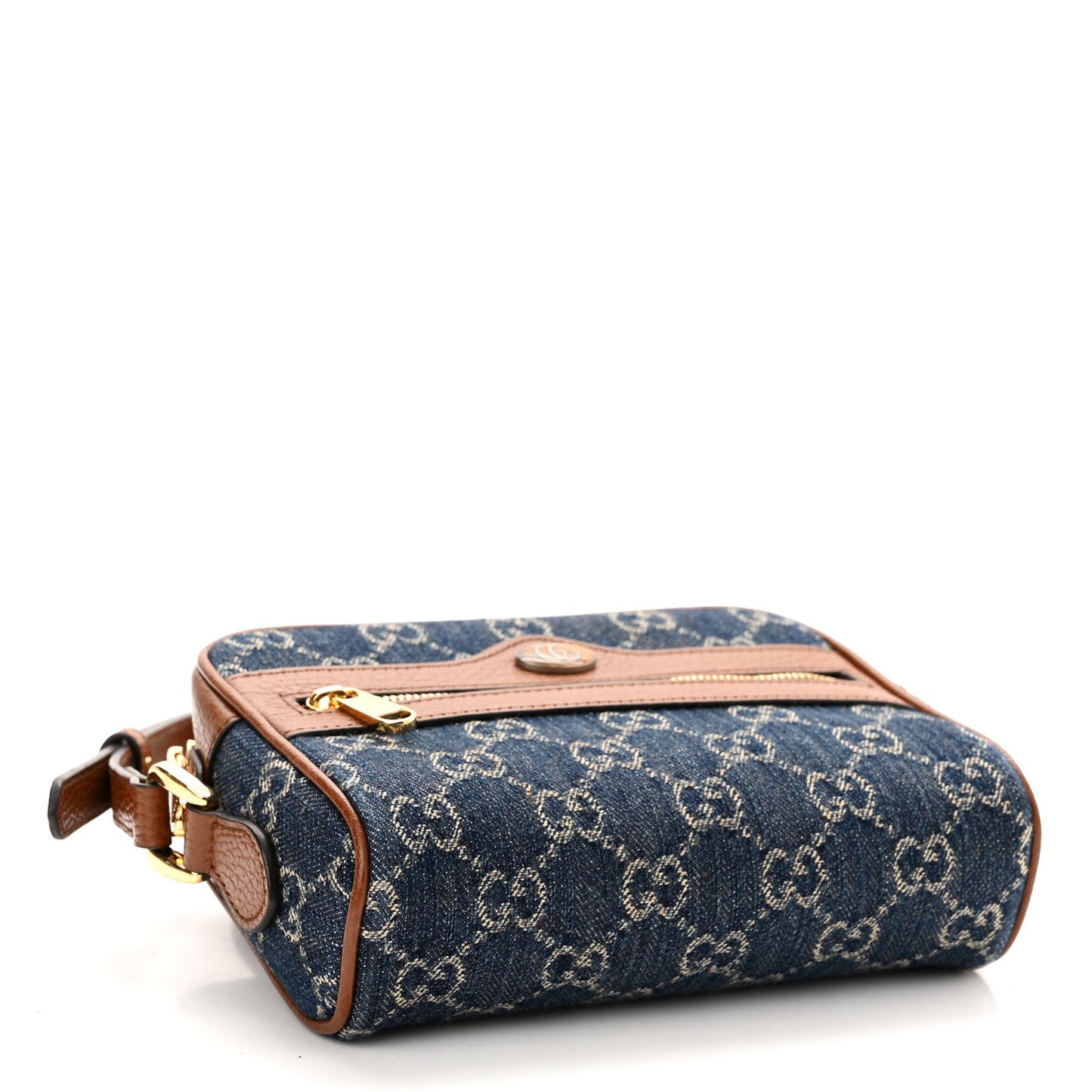 New Denim GG Monogram Dollar Calfskin Mini Ophidia Shoulder Bag Blue Tea Cuir Epilog