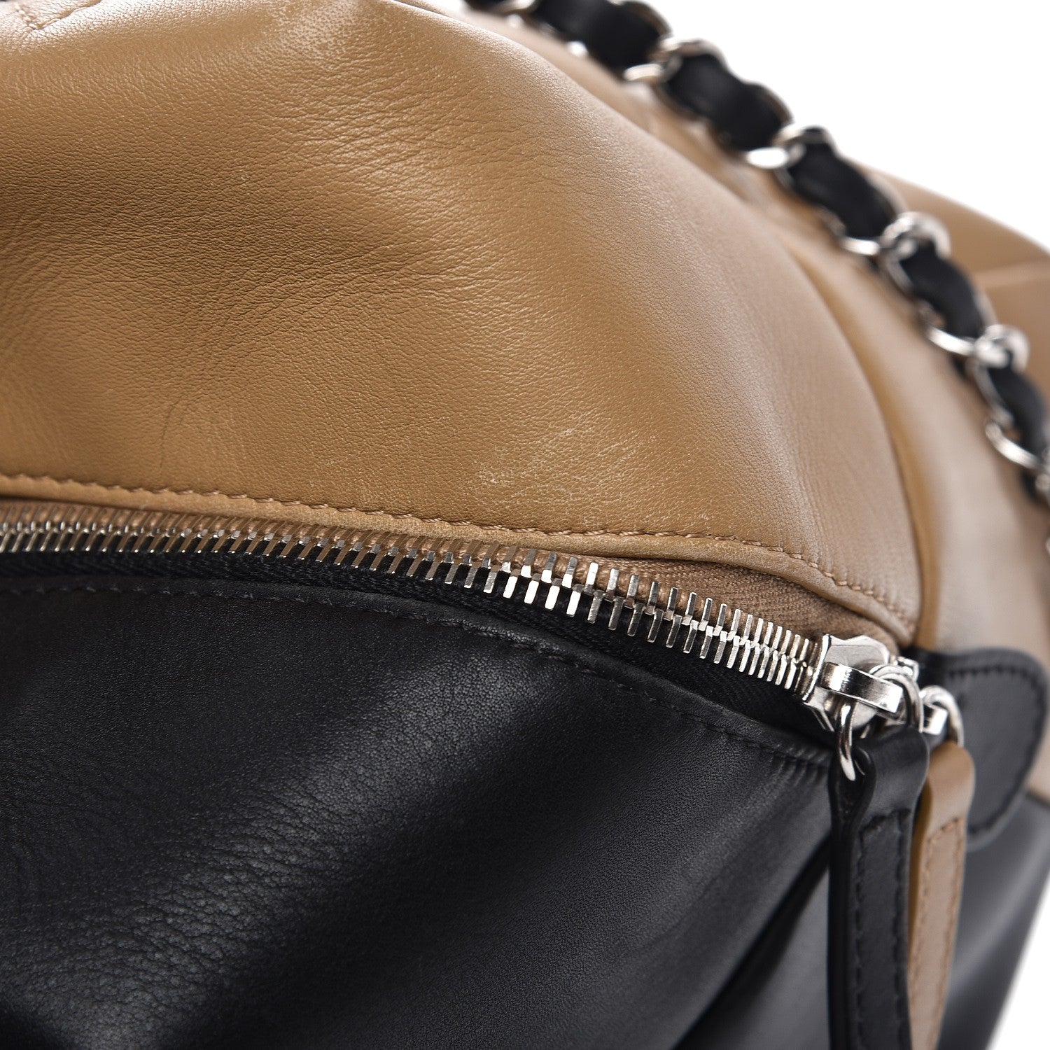 Chanel Calfskin Quilted Feather Weight Bowling Bag Black Beige 8 of 13