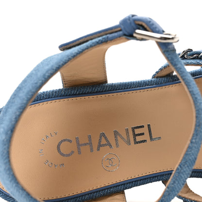 Chanel Denim Cork Chain Wedge Sandals 39 Blue 8 of 8