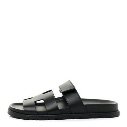 Hermes Calfskin Womens Chypre Sandals 37.5 Black 1 of 11