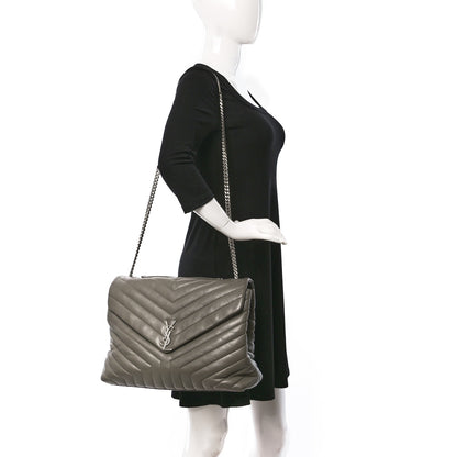 Saint Laurent Calfskin Y Quilted Monogram Large Loulou Chain Satchel Taupe 2 of 9