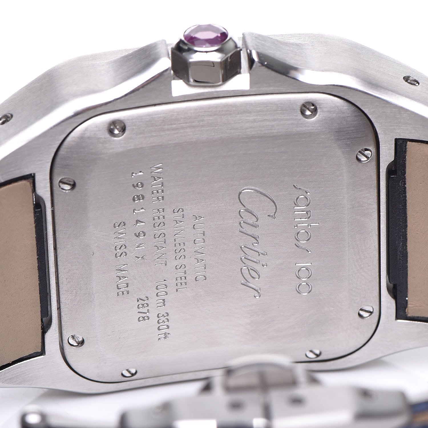 Cartier Stainless Steel Alligator 33mm Santos 100 Automatic Watch Pink 5 of 10