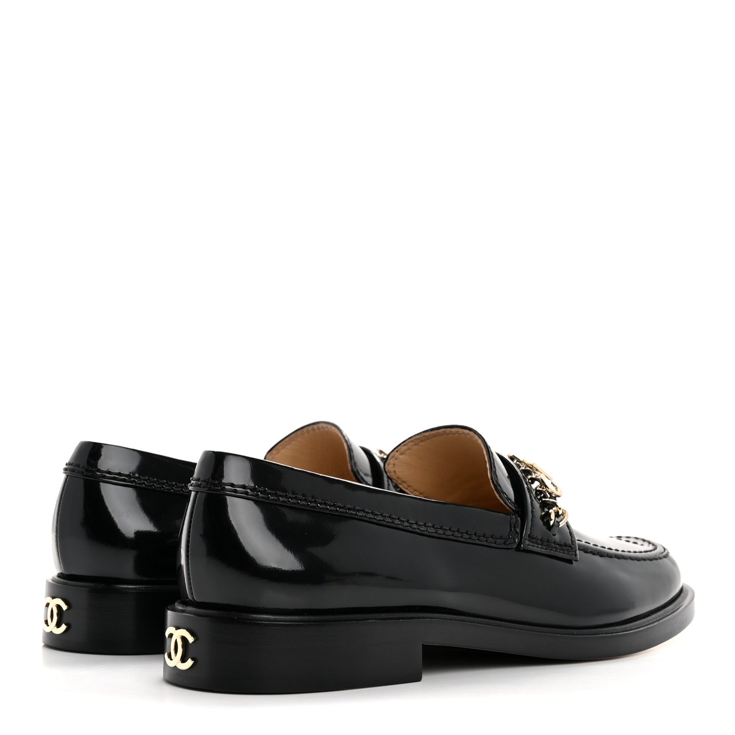 Shiny Calfskin Logo Loafers 39.5 Black