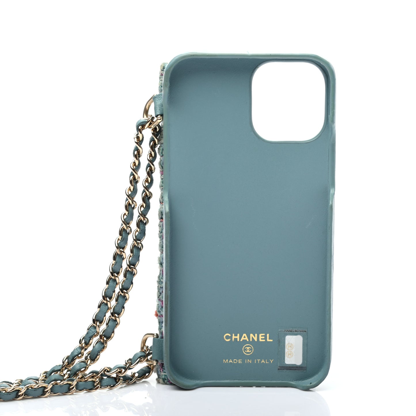 Tweed Quilted iPhone XII Pro Case With Chain Turquoise Purple White Red