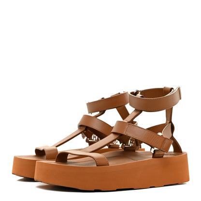 Hermes Calfskin Womens Enid Sandals 37 Gold 3 of 11