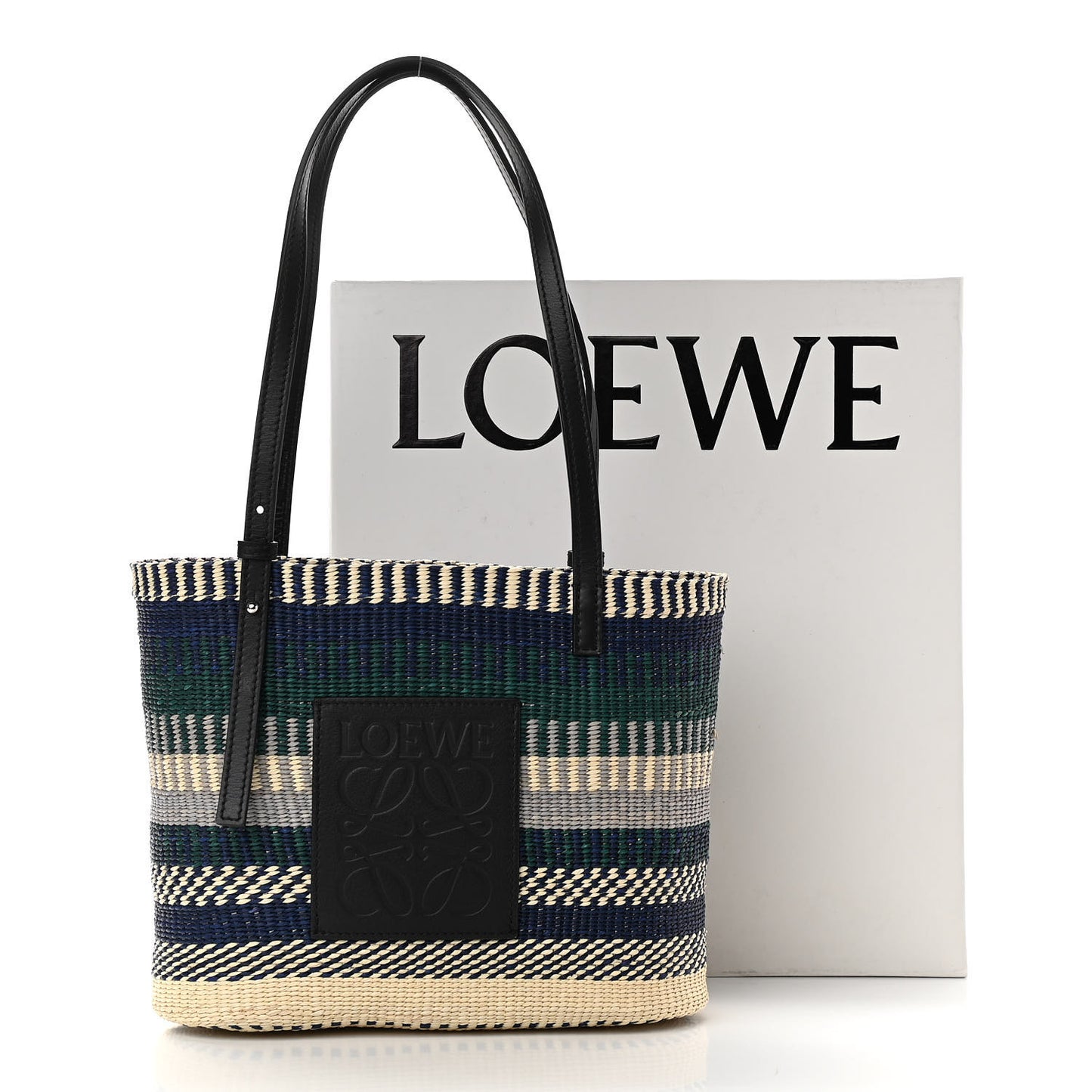 Textile Calfskin Small Square Basket Tote Bag Black Multicolor