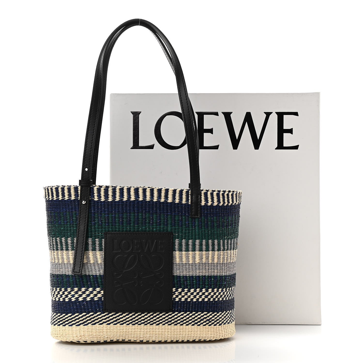 Loewe Textile Calfskin Small Square Basket Tote Bag Black Multicolor 10 of 10