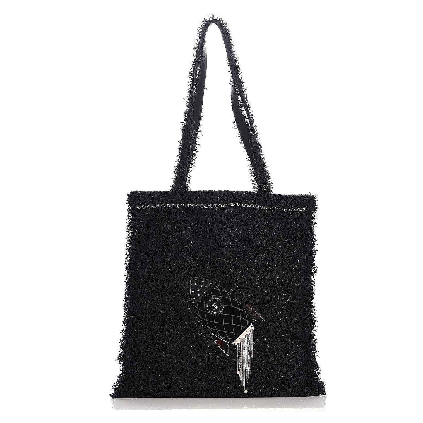 Tweed Resin Strass Shopping In Fabrics Tote Black