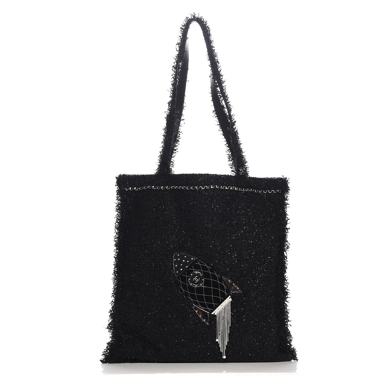 Chanel Tweed Resin Strass Shopping In Fabrics Tote Black 1 of 9