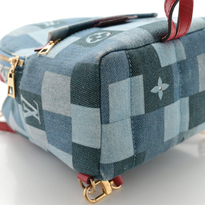 Louis Vuitton Denim Damier Monogram Patchwork Palm Springs Backpack Mini Blue Rouge 9 of 11