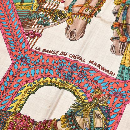 Hermes Cashmere Silk La Danse Du Cheval Shawl 140 Naturel Rose Vert 3 of 7