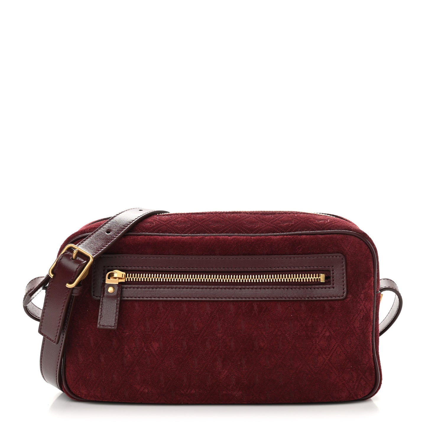 Suede Monogram All Over Camera Bag Burgundy