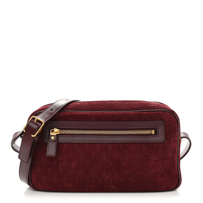 Saint Laurent Suede Monogram All Over Camera Bag Burgundy 1 of 10