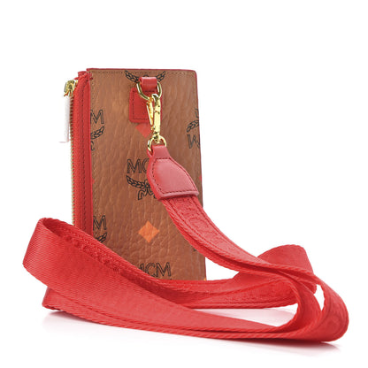 MCM Skyoptic Visetos Mini Lanyard Card Case Holder Spectrum Diamond Cognac Red 3 of 7