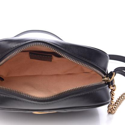 Gucci Calfskin Matelasse Mini GG Marmont Chain Shoulder Bag Black 5 of 9
