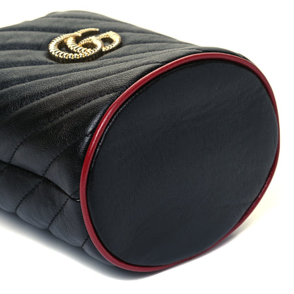 Gucci Vintage Effect Calfskin Matelasse Diagonal Mini Torchon GG Marmont 2.0 Bucket Bag Black Romantic Cherry 6 of 7