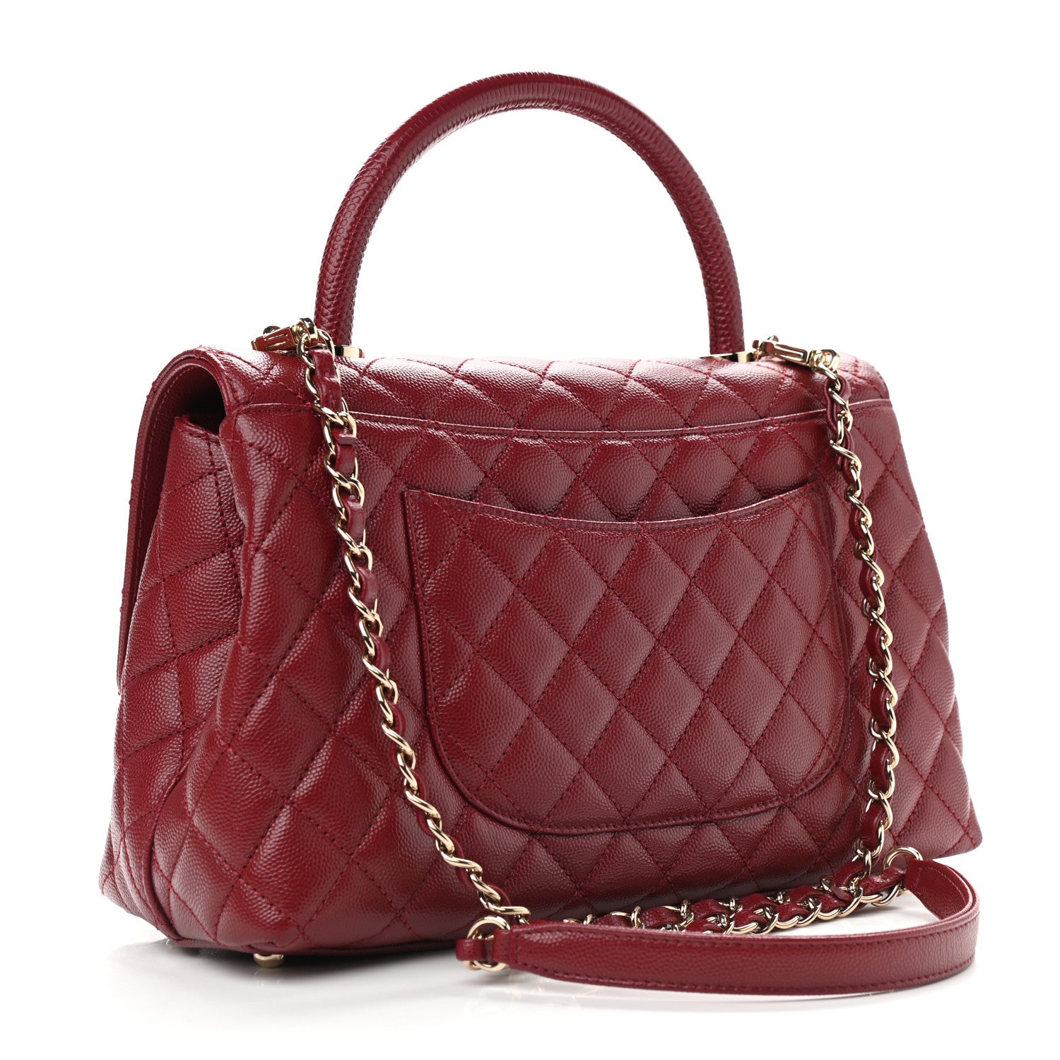 Chanel Caviar Lizard Embossed Quilted Small Coco Handle Flap Burgundy 2 of 8