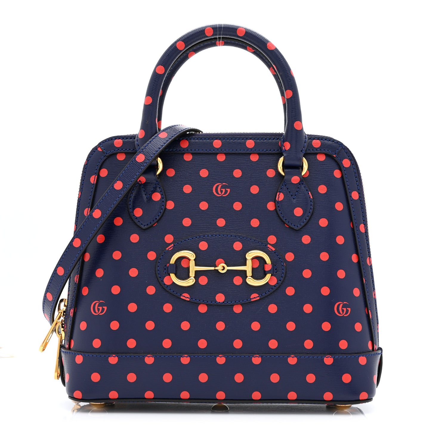 Shangai Calfskin Polka Dot Small Horsebit 1955 Top Handle Bag Blue Red
