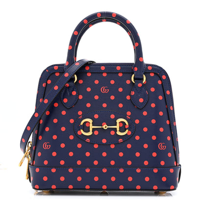 Gucci Shangai Calfskin Polka Dot Small Horsebit 1955 Top Handle Bag Blue Red 1 of 10