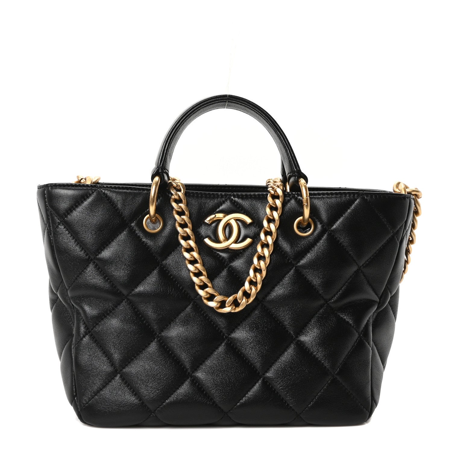 Chanel Lambskin Quilted Small Top Handle Shopping Bag Black 1 of 10