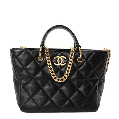 Chanel Lambskin Quilted Small Top Handle Shopping Bag Black 1 of 10