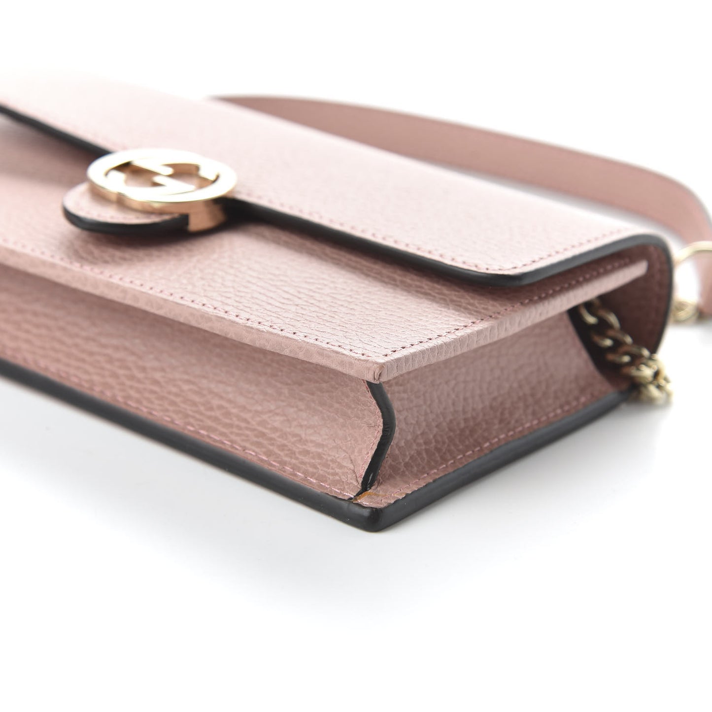 Dollar Calfskin Interlocking G Chain Wallet Soft Pink