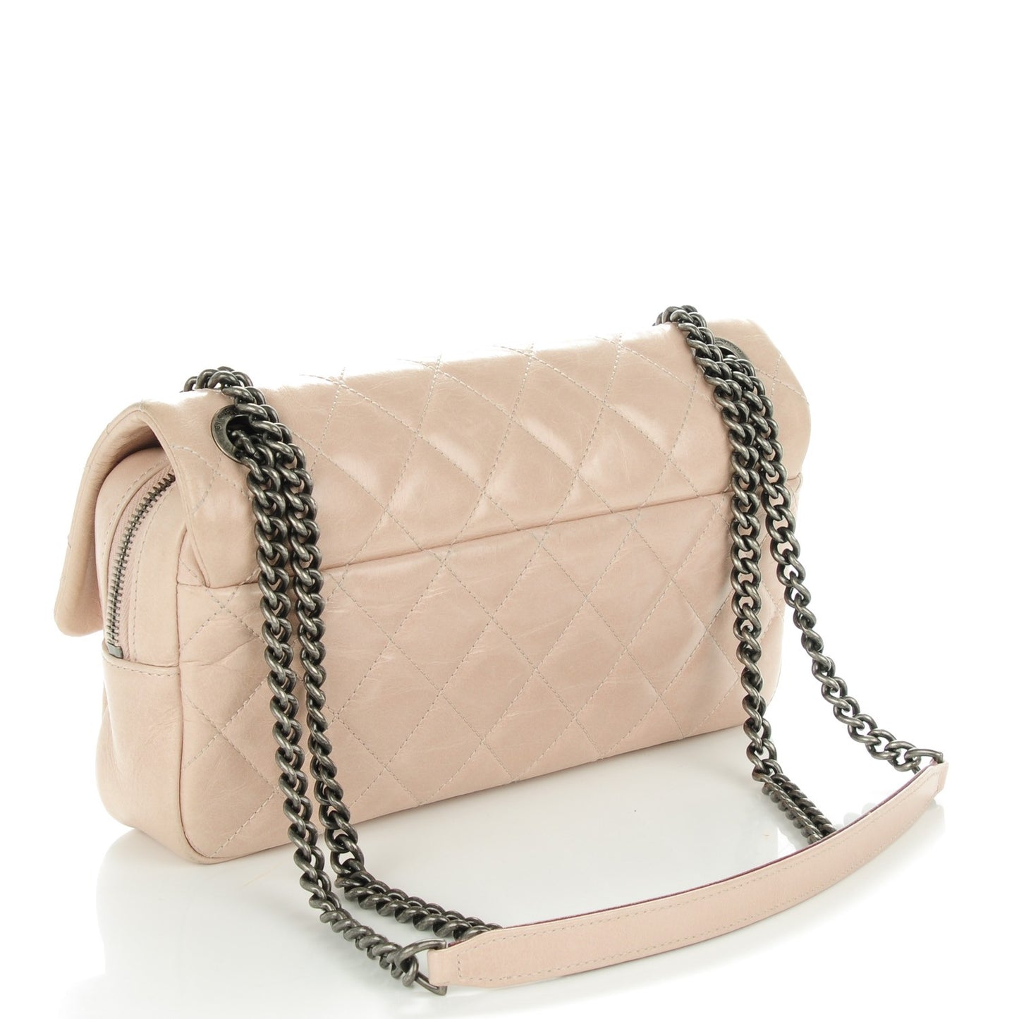Glazed Calfskin Quilted Medium Duo Color Flap Light Pink