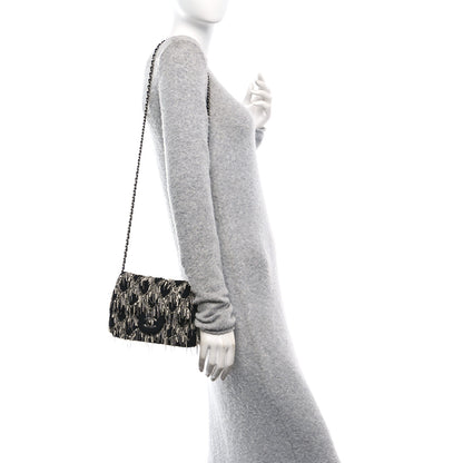 Chanel Tweed Quilted Pearl Fringe Quilted Mini Flap Bag Black Silver 2 of 11
