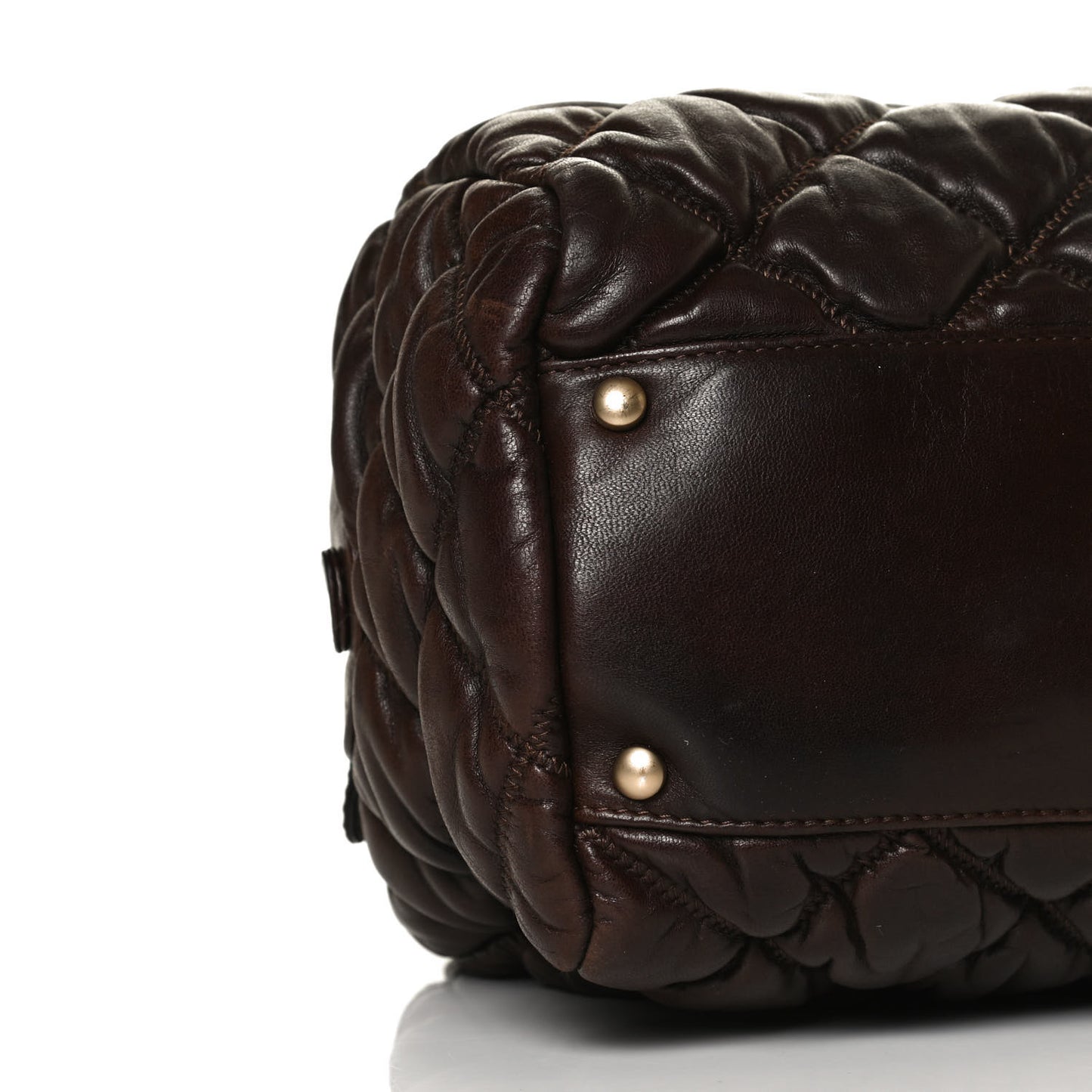 Calfskin Bubble Quilt Bowler Dark Brown