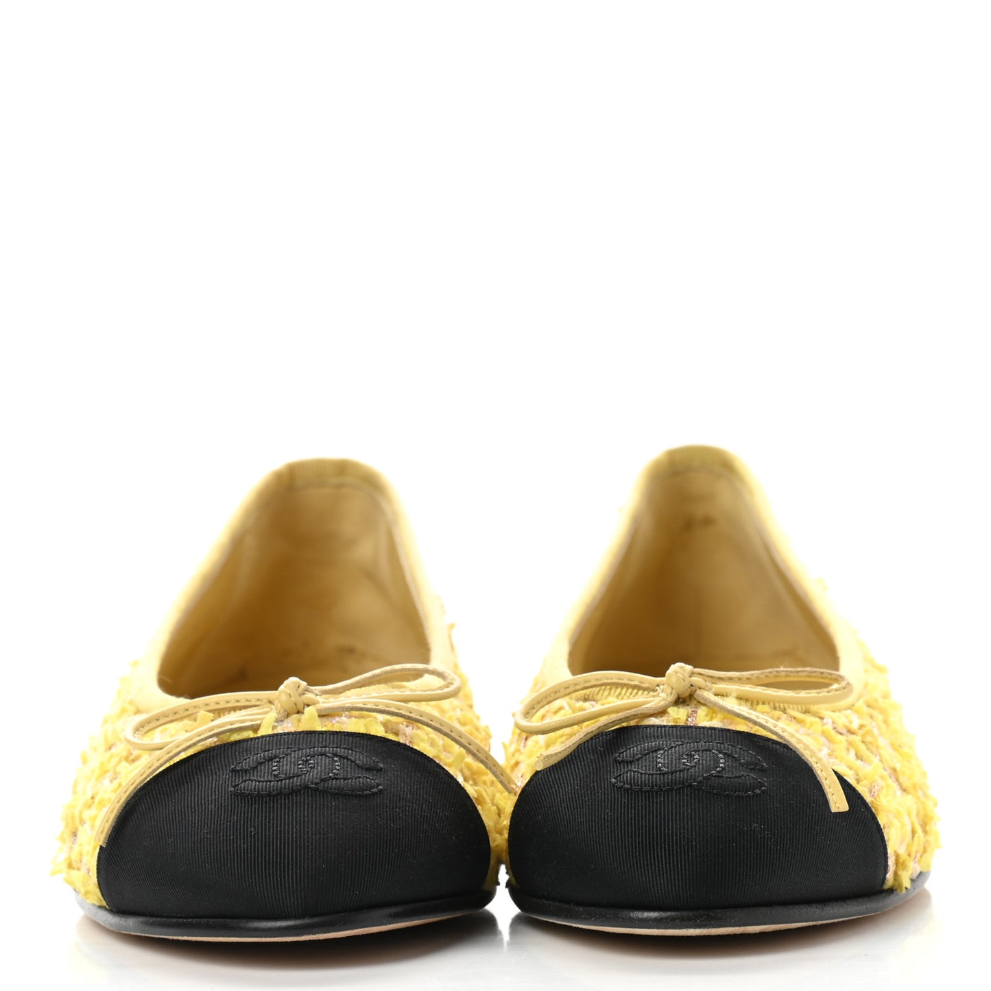 Tweed Grosgrain Cap Toe Ballerina Flats 36 Yellow Black
