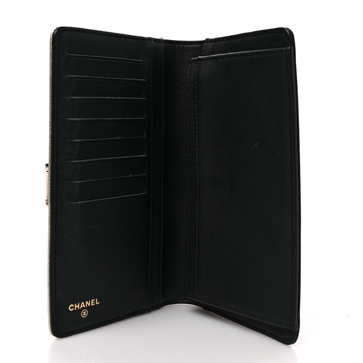 Metallic Goatskin Calfskin Boy Yen Wallet Gold Black