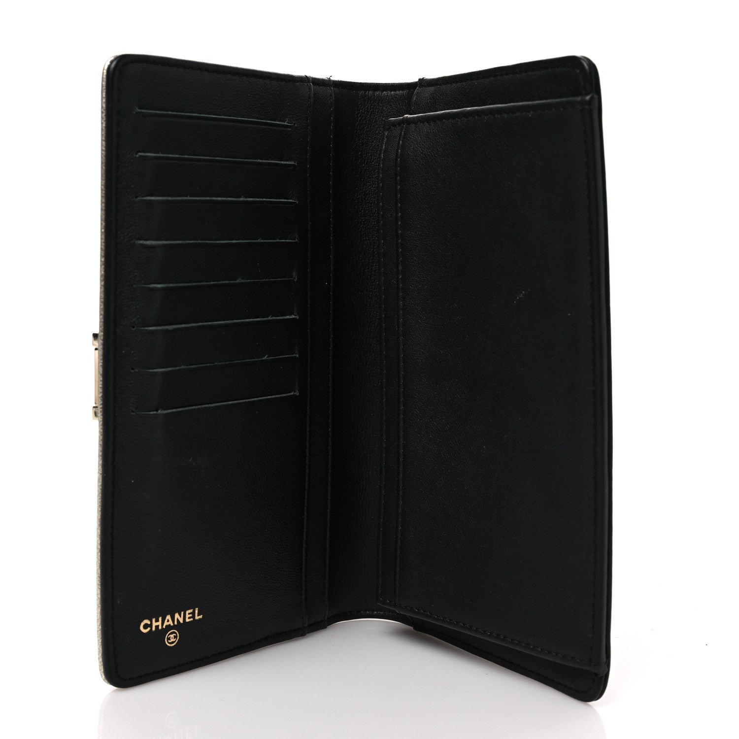 Chanel Metallic Goatskin Calfskin Boy Yen Wallet Gold Black 5 of 7