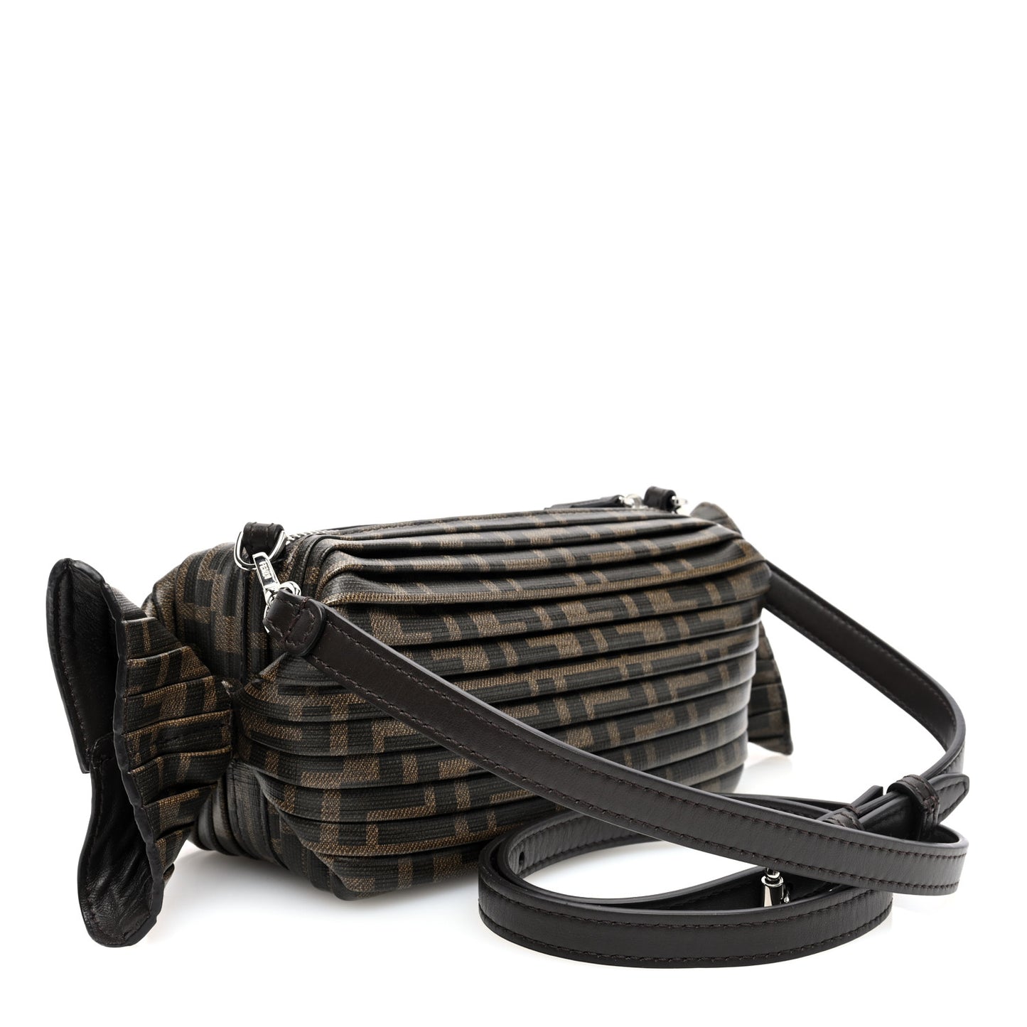 Glazed Fabric FF Pleated Candy Bag Brown