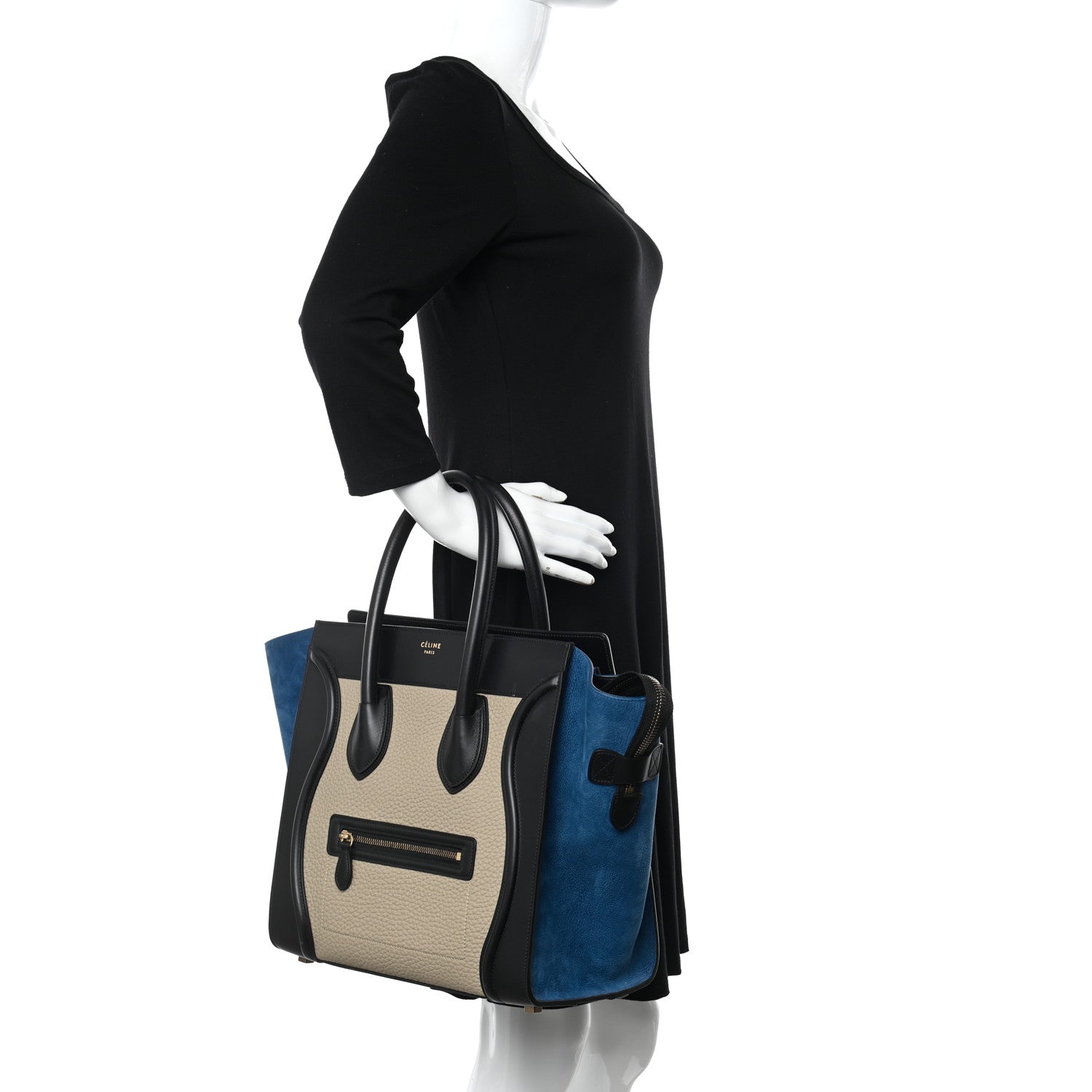 Celine Bullhide Calfskin Suede Mini Tri-Color Luggage Beige 2 of 12