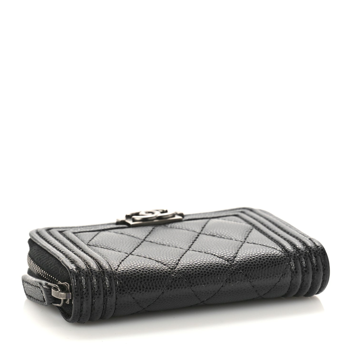 Caviar Quilted Boy Zip Around Coin Purse Wallet Black