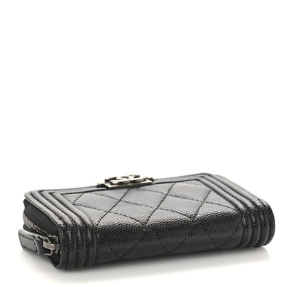 Chanel Caviar Quilted Boy Zip Around Coin Purse Wallet Black 4 of 10