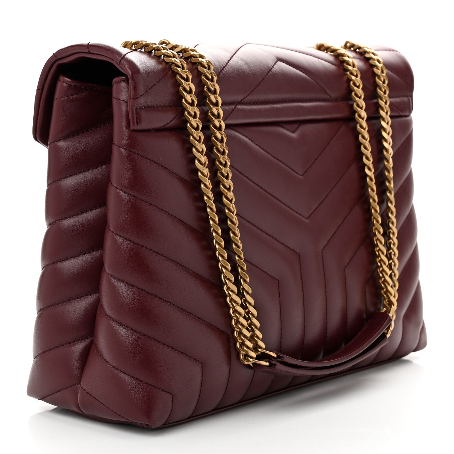 Saint Laurent Calfskin Y Quilted Monogram Medium Loulou Chain Satchel Rouge Legion 3 of 11
