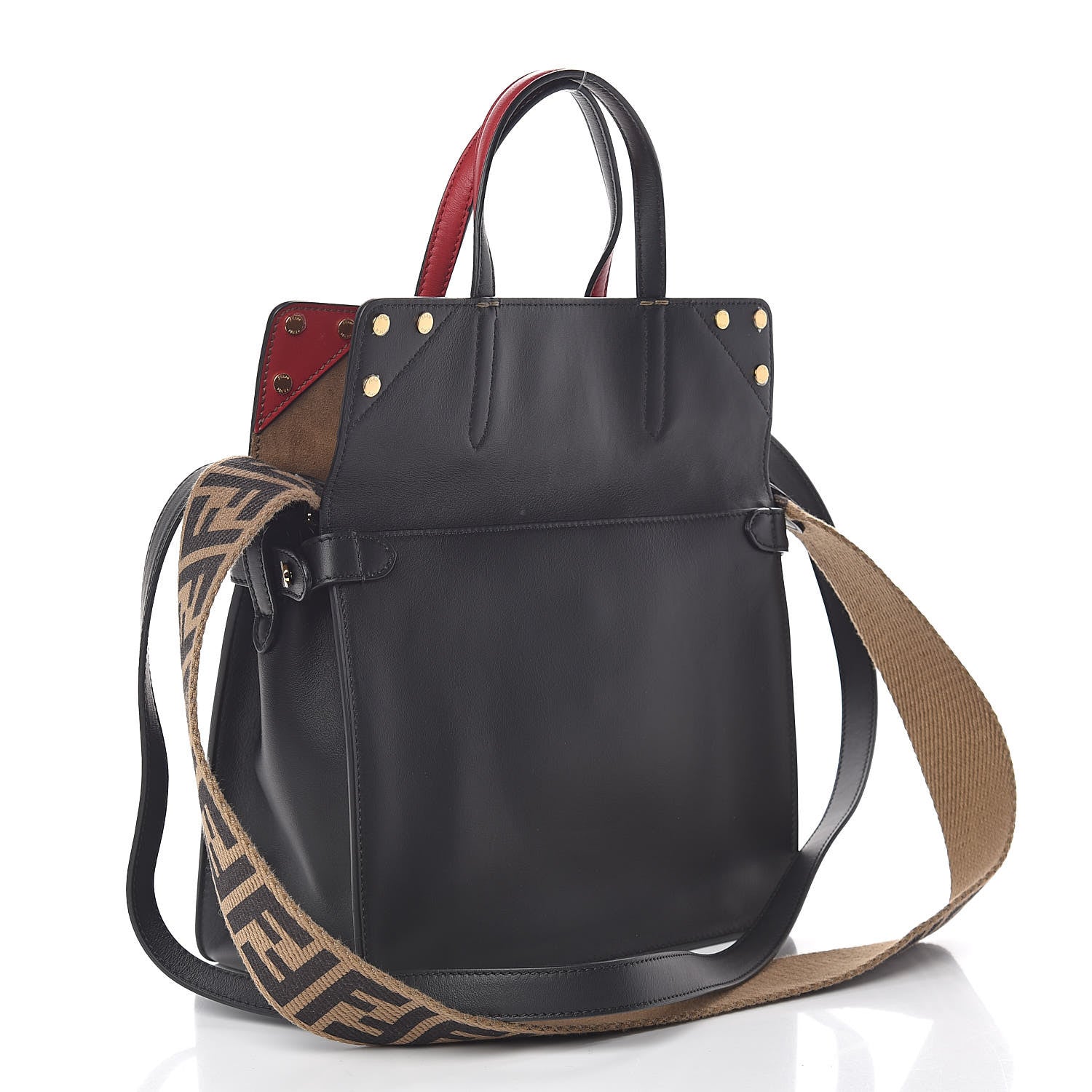 Fendi Vitello Grace Suede Small Flip Tote Black Fragola Marrone 4 of 11