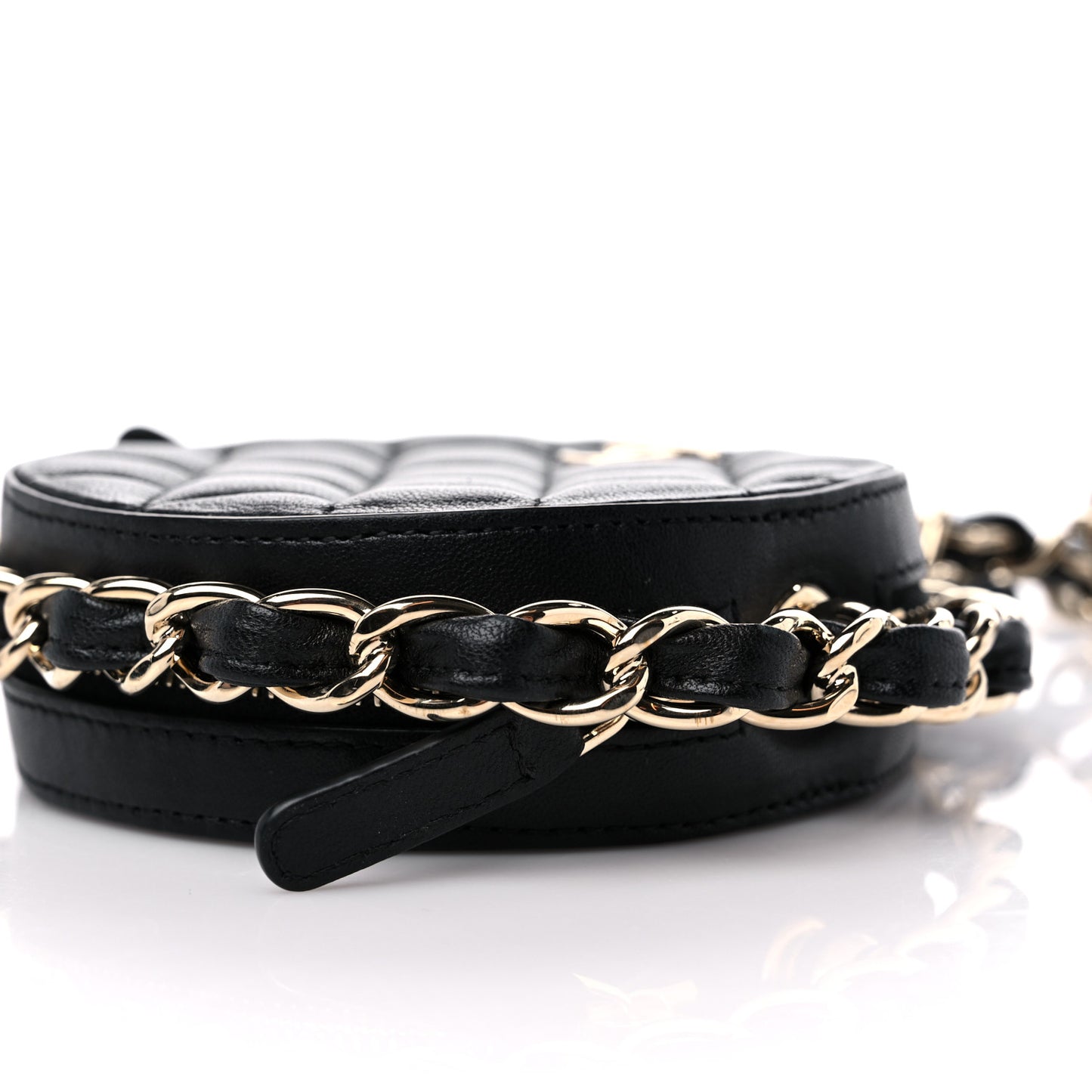 Lambskin Quilted Chain Round Clutch Black