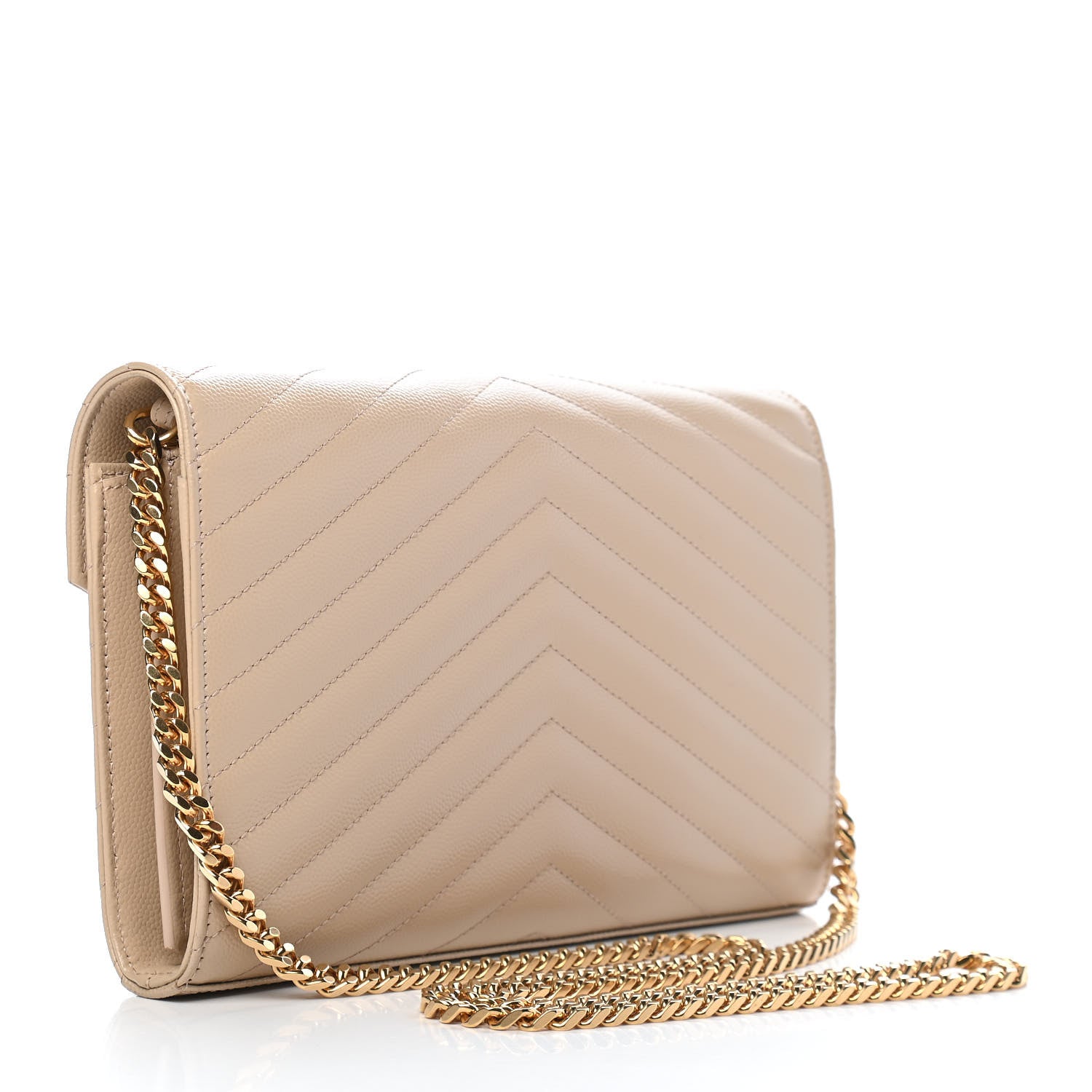 Saint Laurent Grain De Poudre Matelasse Chevron Monogram Chain Wallet Nude Powder 4 of 10