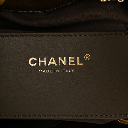 Chanel Shiny Crumpled Calfskin Quilted Small Chanel 25 Handbag Khaki 6 of 10