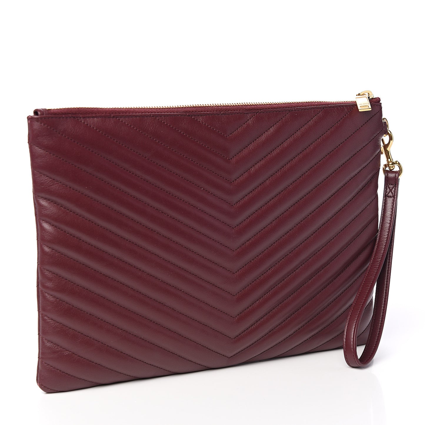 Calfskin Matelasse Chevron Monogram Zip A4 Pouch Dark Legion Red