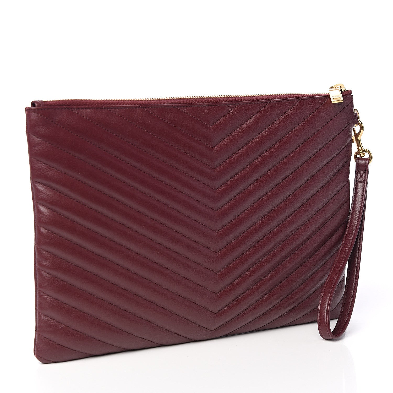 Saint Laurent Calfskin Matelasse Chevron Monogram Zip A4 Pouch Dark Legion Red 2 of 7