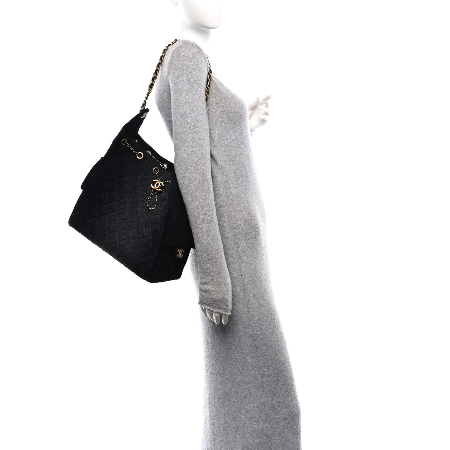 Washed Denim Quilted Medium Chanel 25 Handbag Black