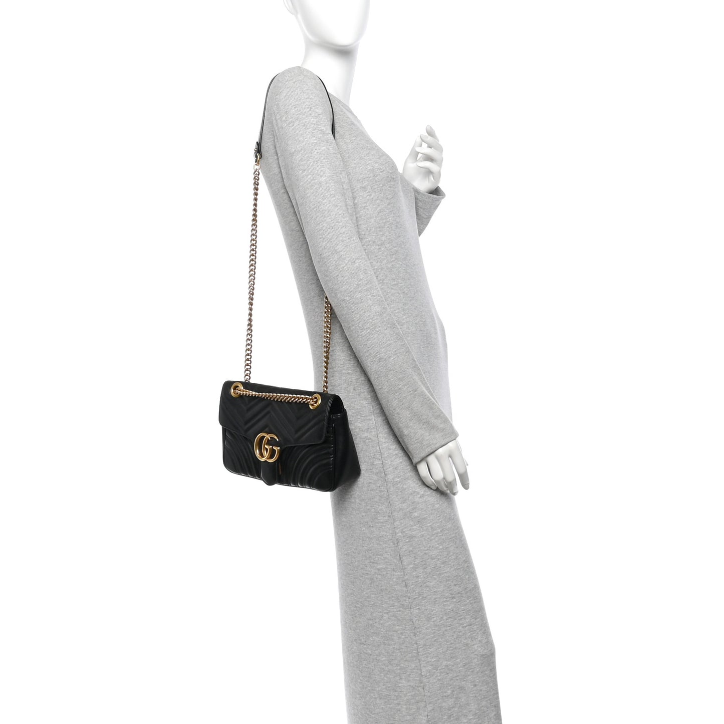 Calfskin Matelasse Small GG Marmont Shoulder Bag Black
